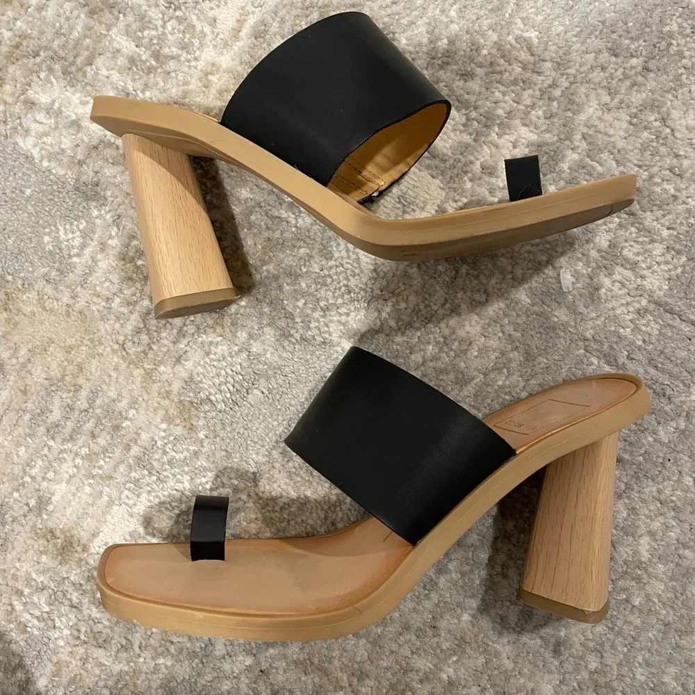 Dolce Vita Frans Stella Black Slip On Sandal Heels Minimalist Womens Size 6.5